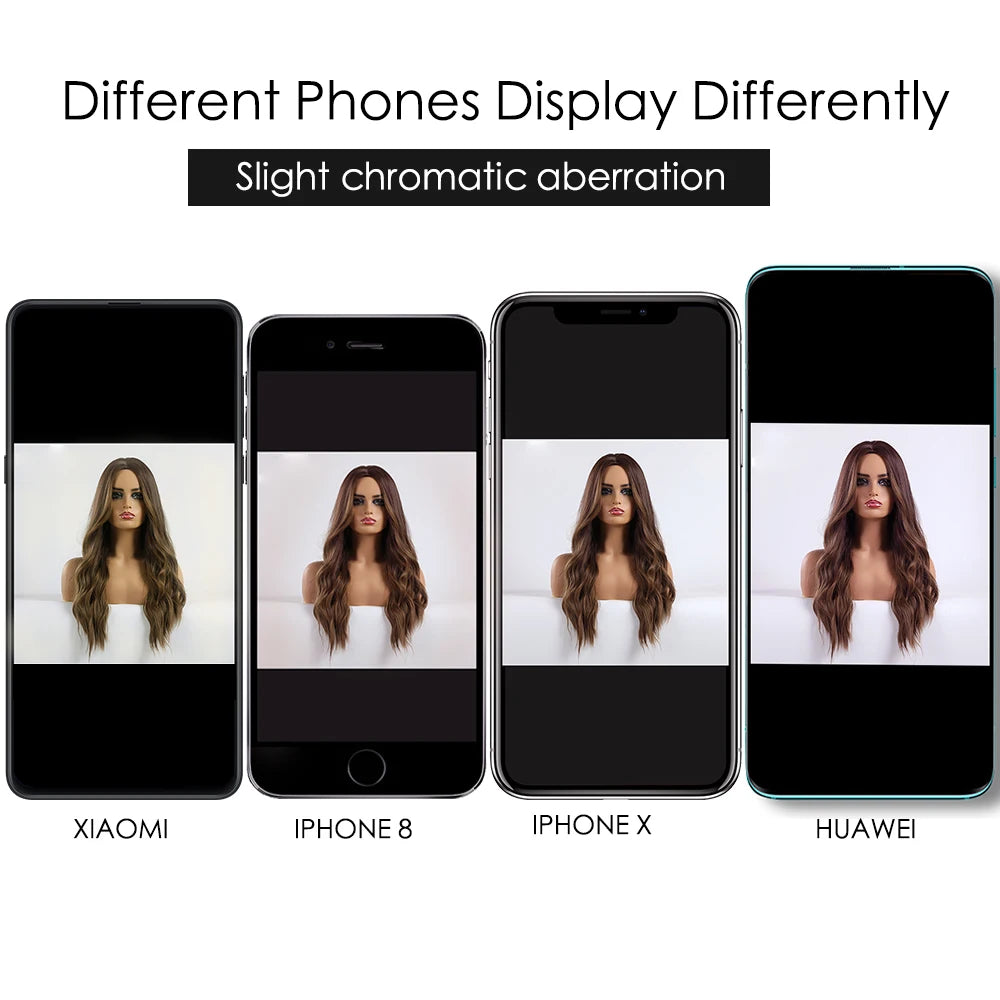 TINY LANA Synthetic Long Body Wave Hair Wigs Brown to Blonde Ombre Wig with Bangs for Women Natural Cosplay Heat Resistant Hair