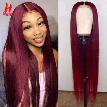 99J Straight 13x4 Lace Front Wigs Human Hair Brazilian Burgundy Straight Human Hair Wigs For Woman 4x4 Lace Closure Wigs HairUGo