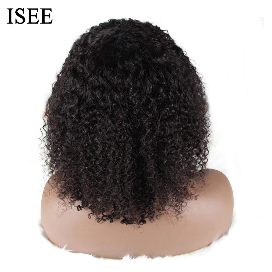 ISEE HAIR Machine Made Sew In Short Bob Wig With Bangs Human Hair Wigs Mongolian Curly Wig with Bang For Women Wigs