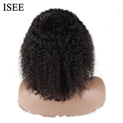 ISEE HAIR Machine Made Sew In Short Bob Wig With Bangs Human Hair Wigs Mongolian Curly Wig with Bang For Women Wigs