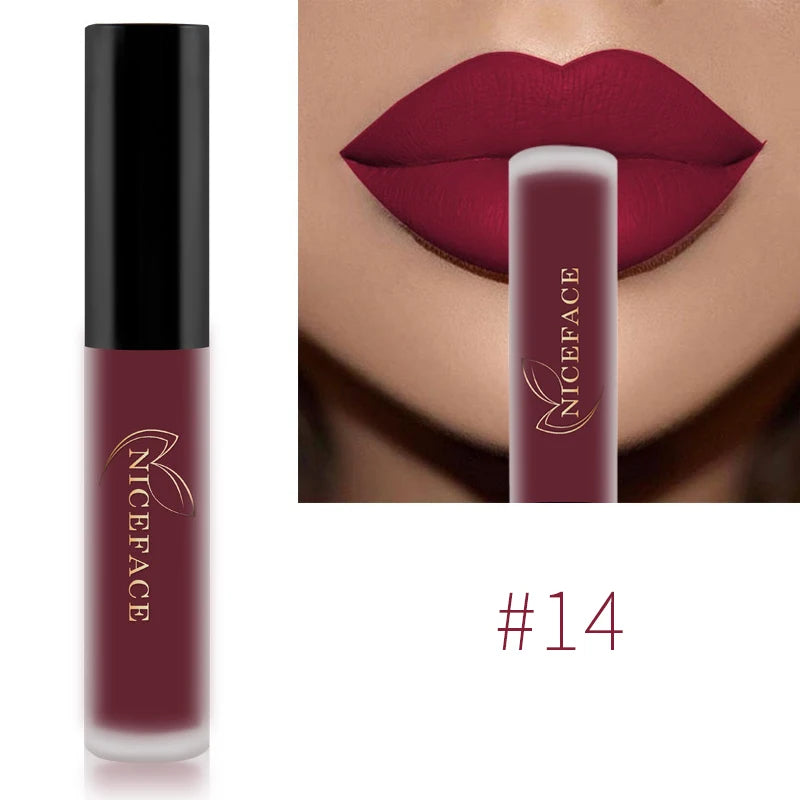 NICEFACE Matte Liquid Lipstick Waterproof Long Lasting Lip Gloss Tint Sexy Red Nude Purple Metallic Lipsticks Makeup Cosmetics