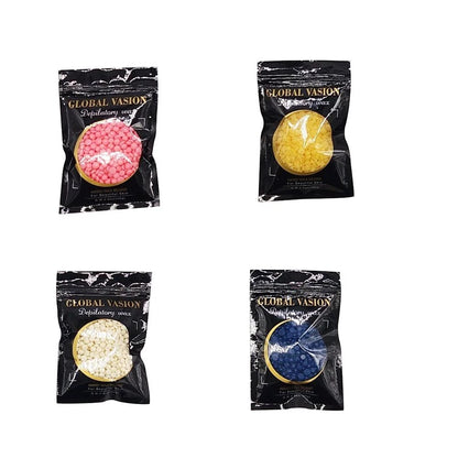 4 packs 50g/pack Hard Wax Bean For Full Body Bikini Depilation Legs Armpit Face Bikini Depilatory Hair Removal (Color Random)