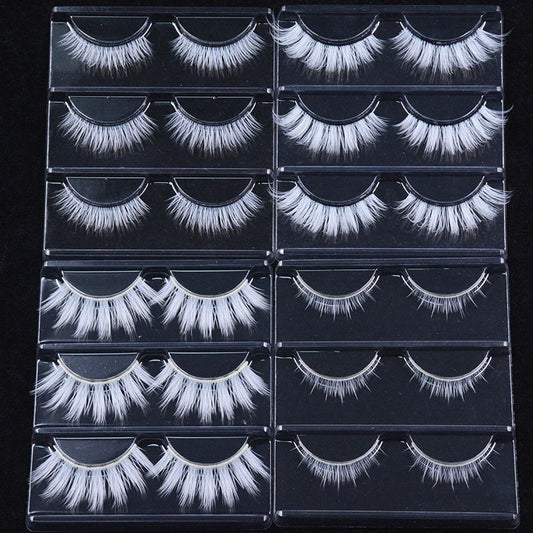 3 Pairs White Eyelashe Fluffy Lace Colored False Lashes Vegan Silk Eye Lashes for Doll Cosplay Party Halloween Makeup