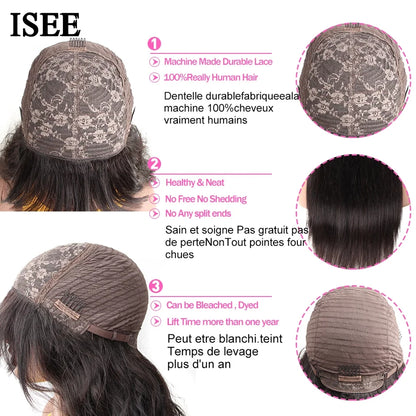 ISEE HAIR Machine Made Sew In Short Bob Wig With Bangs Human Hair Wigs Mongolian Curly Wig with Bang For Women Wigs