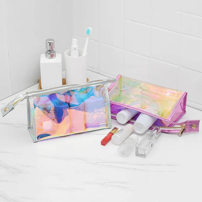 Transparent Pretty Makeup Bags Fashion Laser Travel Cosmetic Bag Toiletry Brush Bags Organizer Necessary Case Wash Make Up Box