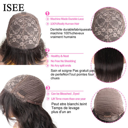 ISEE HAIR Machine Made Sew In Short Bob Wig With Bangs Human Hair Wigs Mongolian Curly Wig with Bang For Women Wigs