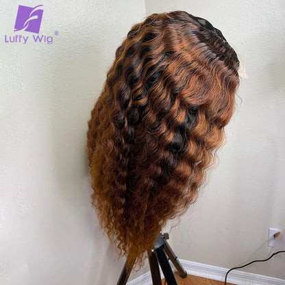 Ombre Colored T1B/30 Deep Wave Wigs 13x6 Lace Frontal Human Hair Wigs For Woman Remy Brazilian Natural Hairline 180% Luffywig