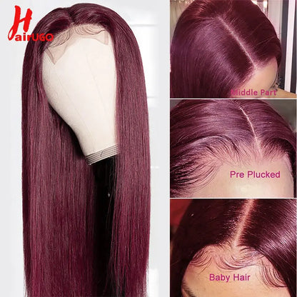 99J Straight 13x4 Lace Front Wigs Human Hair Brazilian Burgundy Straight Human Hair Wigs For Woman 4x4 Lace Closure Wigs HairUGo