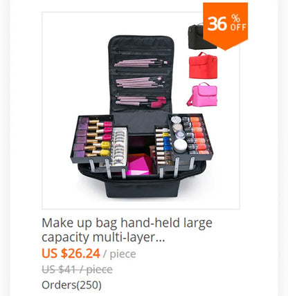 Waterproof PU Leather Cosmetic Bag Professional Large Capacity Storage Make Up Handbag Case Travel Toiletry Makeup Bag For Women