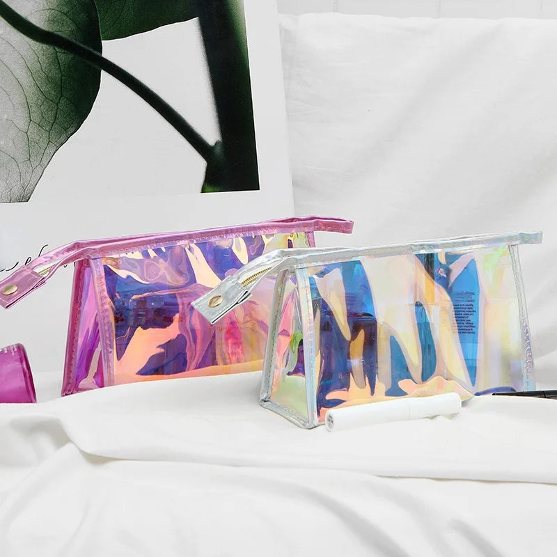 Transparent Pretty Makeup Bags Fashion Laser Travel Cosmetic Bag Toiletry Brush Bags Organizer Necessary Case Wash Make Up Box