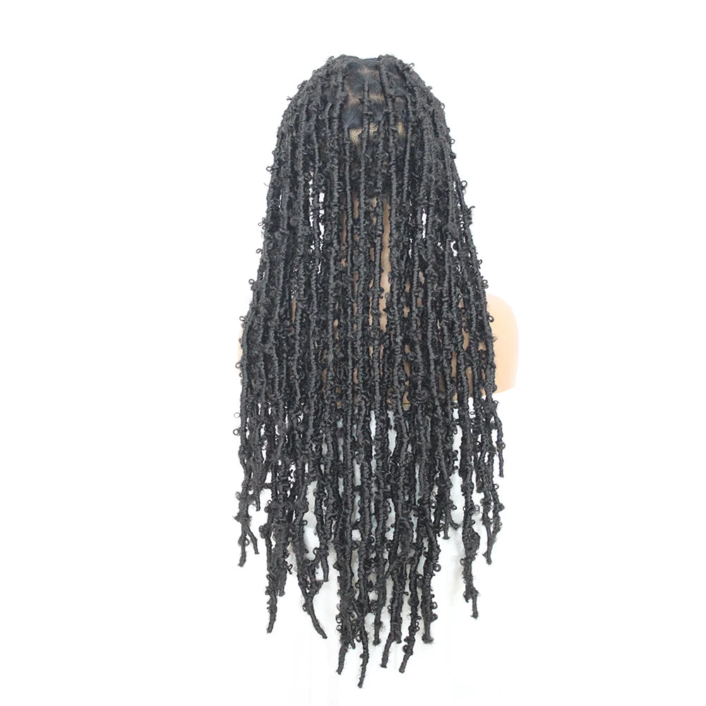 IPARTY Synthetic Full Lace Wig Braided Wigs Distressed Butterfly Locs Faux Locs Braid Wig Long Lace Frontal Wig for Women