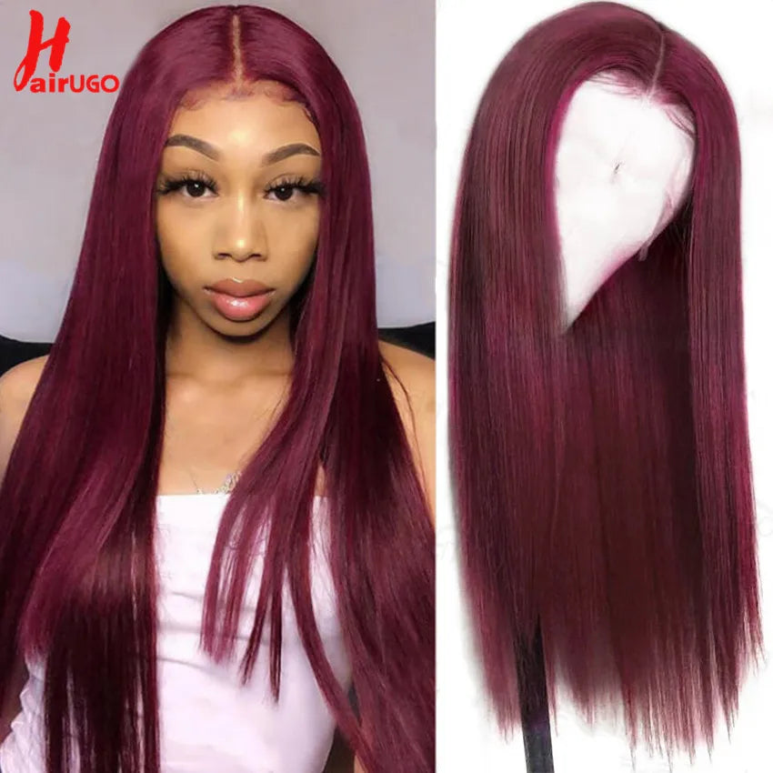 99J Straight 13x4 Lace Front Wigs Human Hair Brazilian Burgundy Straight Human Hair Wigs For Woman 4x4 Lace Closure Wigs HairUGo