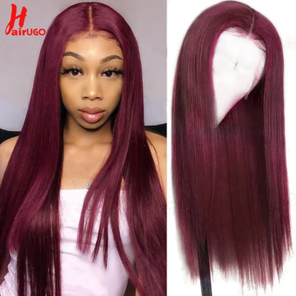 99J Straight 13x4 Lace Front Wigs Human Hair Brazilian Burgundy Straight Human Hair Wigs For Woman 4x4 Lace Closure Wigs HairUGo