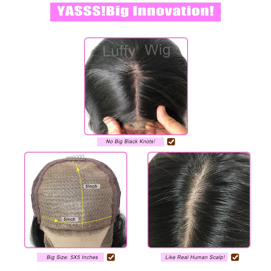 5x5 PU Silk Scalp Top Lace Front Wig Loose Wave Human Hair Brazilian Remy Curly 5x5 Closure PU Fake Scalp Plucked 200% For Women