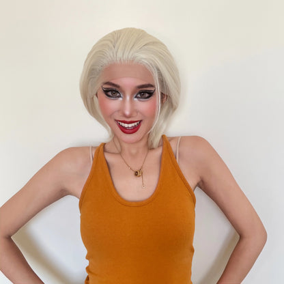 White Blonde Short Bob Cut Synthetic Lace Wigs for Women Cosplay Wig for Men Platinum Glueless 13x4 Lace Front Wig Natural Pixie