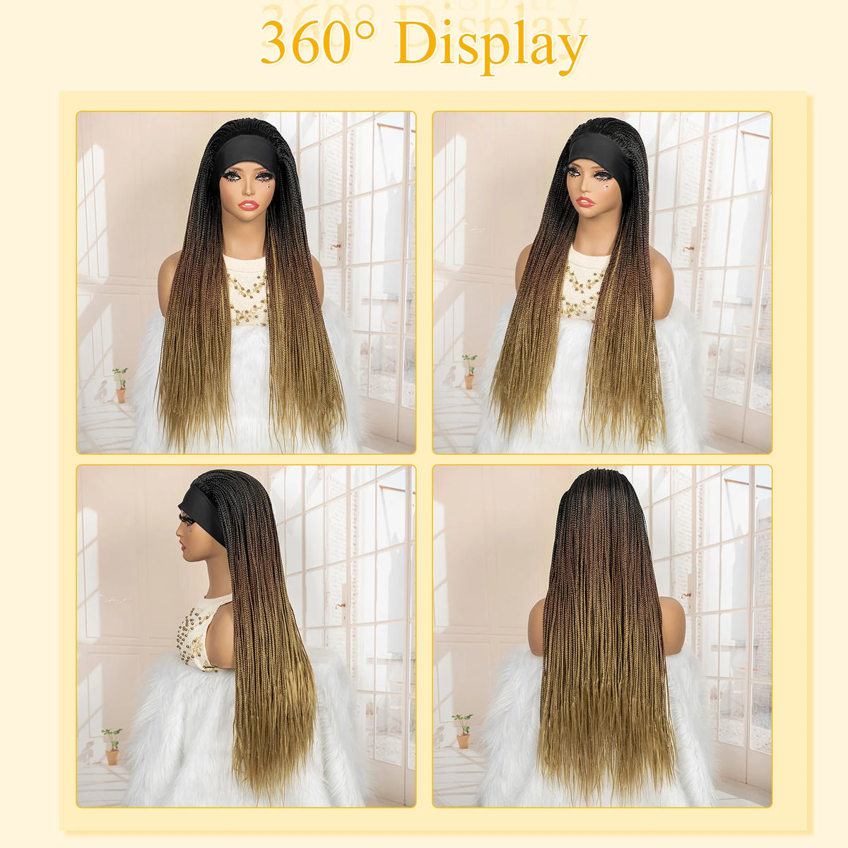 Full Machine Made Braided Wigs with Headband 30 Inches Colored Synthetic Braiding Wigs with Hair Band for Black Women