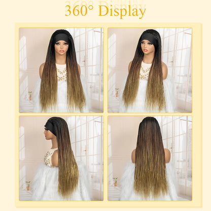 Full Machine Made Braided Wigs with Headband 30 Inches Colored Synthetic Braiding Wigs with Hair Band for Black Women