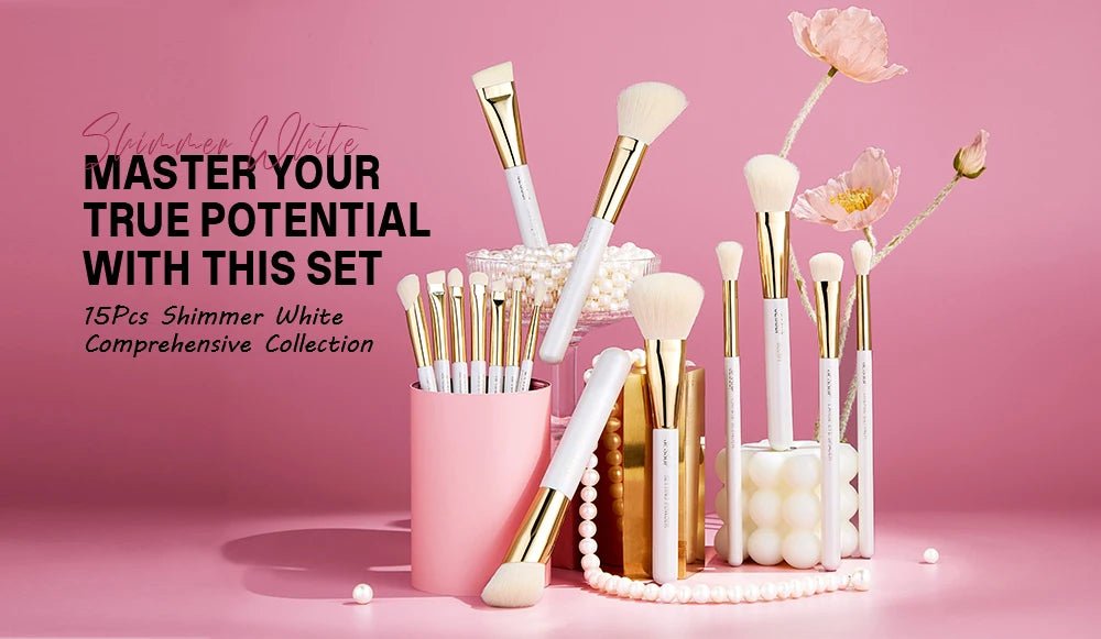 Jessup Makeup Brushes set 15pcs White Makeup Brush Foundation Contour Concealer Premium Synthetic Eyeshadow Cosmetic Tools T518