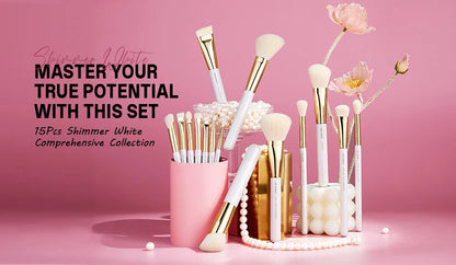 Jessup Makeup Brushes set 15pcs White Makeup Brush Foundation Contour Concealer Premium Synthetic Eyeshadow Cosmetic Tools T518