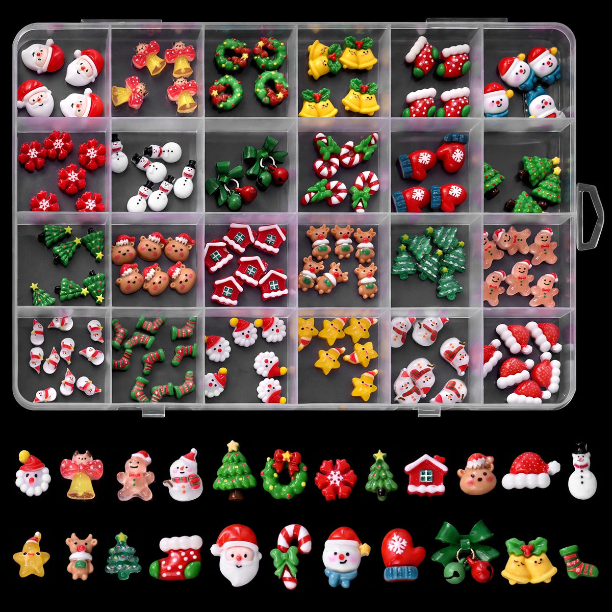 12grid 3D Kawaii Christmas Nail Charms Cute Santa Claus Snowman Bell Stocking Elk Wreath Nail Gems Resin Xmas Manicure Carft D2$