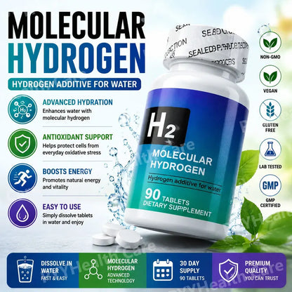 H2 Molecular Hydrogen Water Tablets with Magnesium 12 PPM for Drink Water Antioxidant Support Daily Energy Support 90 Count