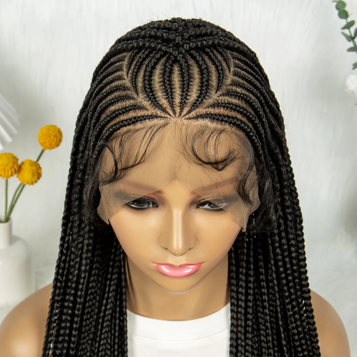 Box Braids Wig 36Inch Cornrow Braided Wigs Synthetic Full Lace  Braided Wig for Black Women Blended Lace Front Braiding Hair Wig