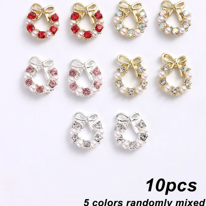 3D Christmas Nail Art Charms; Gold & Silver Bows and Wreaths; Cute Winter Designs for DIY Manicures and Salon Accessories