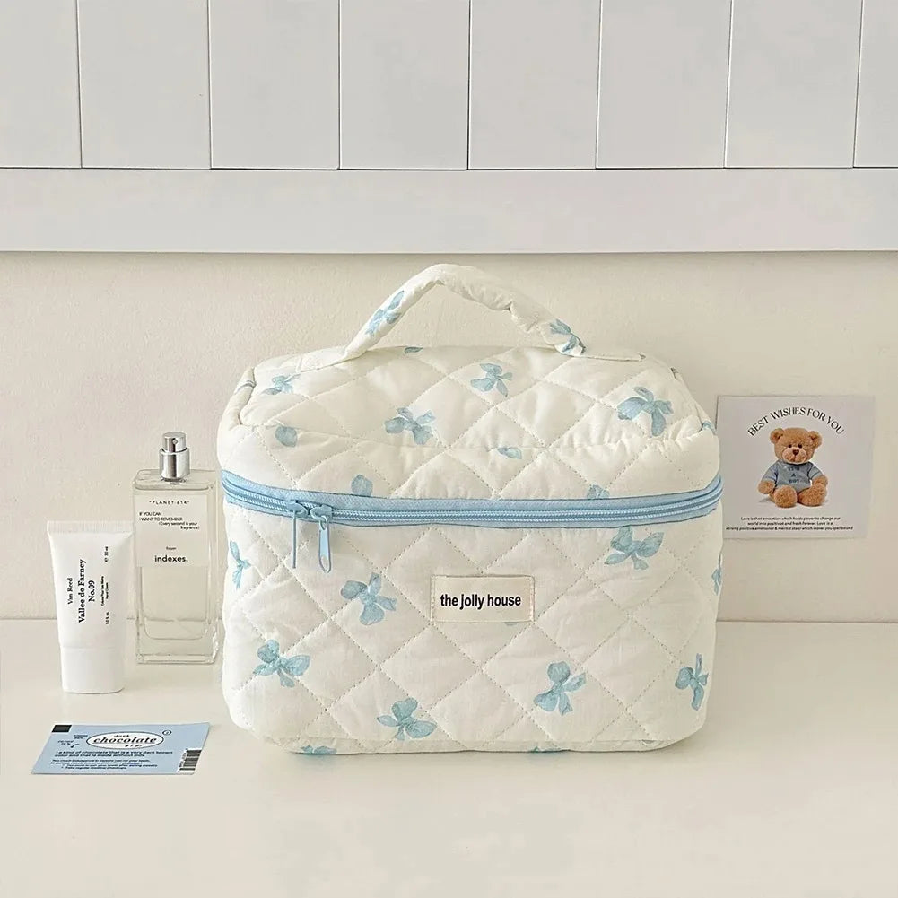 1PC Pink Strawberry Women Cosmetic Quilted Bag Portable Travel Organizer Toiletry Makeup Storage Pouch Handbag Ladies Zipper Bag