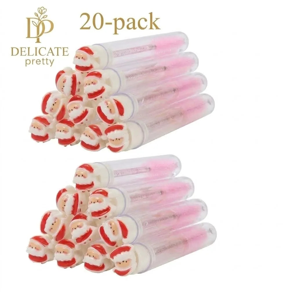 20-Pack Christmas Women Micro Spoolies Ultra-Fine Eyelash & Eyebrow Brushes Lash Extension Wand Comb Makeup Brushes Eyebrow Comb