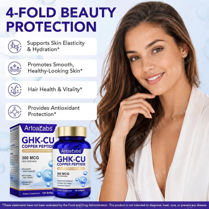 Liposomal GHK-Cu Copper Peptide 300mcg – Skin & Hair Anti-Aging Softgels with Biotin, Phytoceramides, Hyaluronic Acid 120 Count