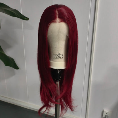 Burgundy Lace Front Wig Pre Plucked with Natural Hairline Long Layered Wig Glueless Synthetic Lace Front Wig for Women Daily Use