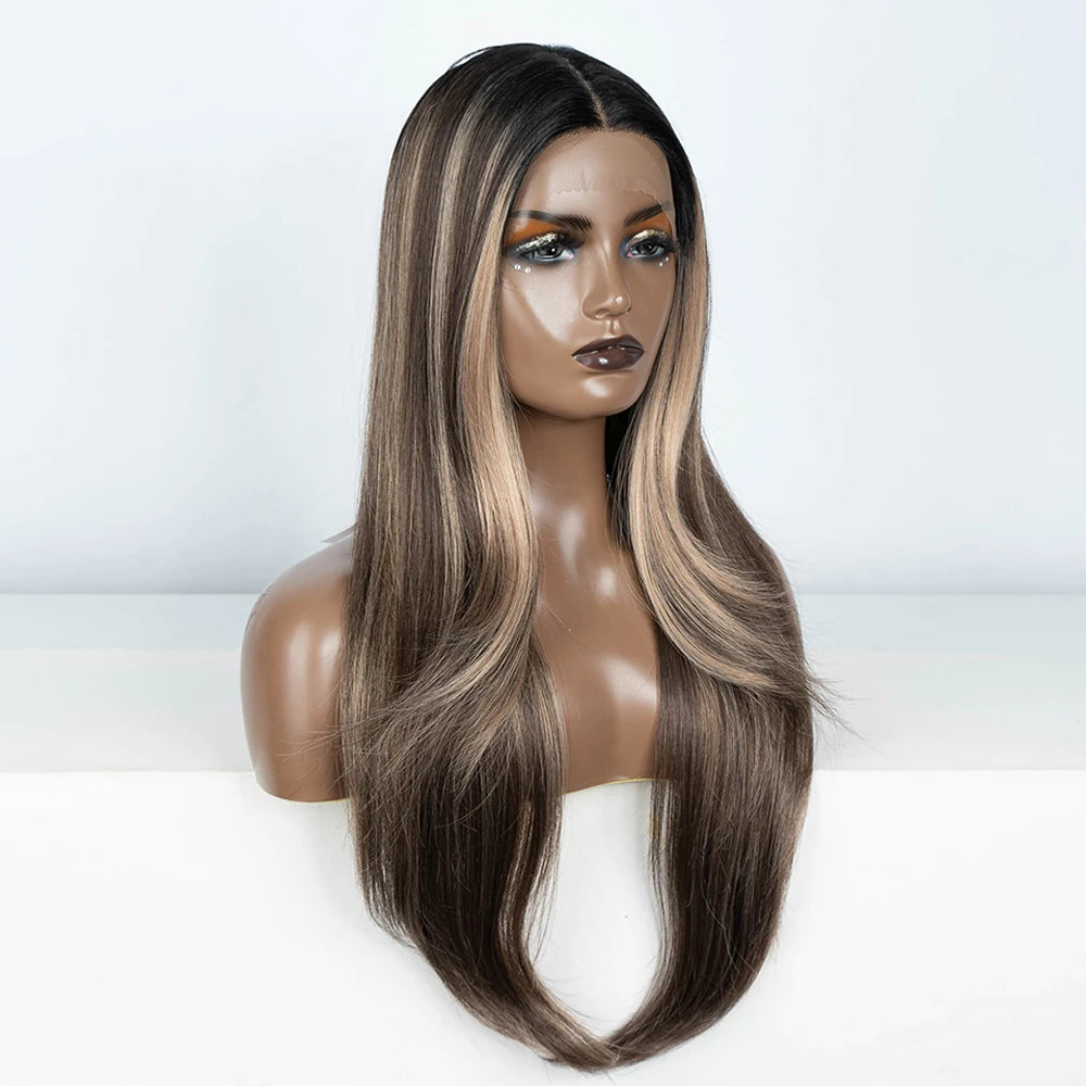 Synthetic Lace Front Wig Long straight Layered 28 Inch Lace Wig Heat Resistant Wigs For Women Lace Front Wig