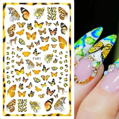 1PCS Black White Butterfly Laser Nail Stickers Y2K Nail Art Decoration Abstract Lines Bronzing Flowers Stickers For Nails