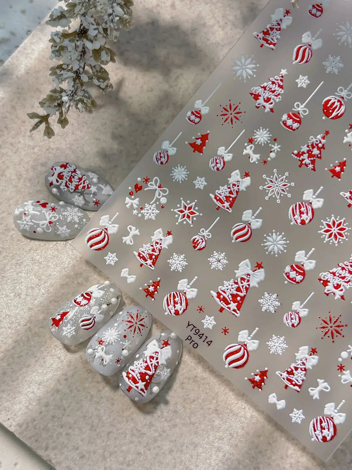 Tender Blue Christmas Tree Hanging Ball Ribbon Gold Star Snowflakes Bowknot Ring Adhesive Nail Charms Art Sticker Manicure Decal