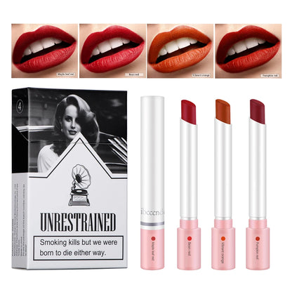 4 Pcs Cigarette Lipstick Set Matte Lip Gloss Long Lasting Waterproof Nude Lip Tint Lip Stick Tube Cosmetics Christmas Gift