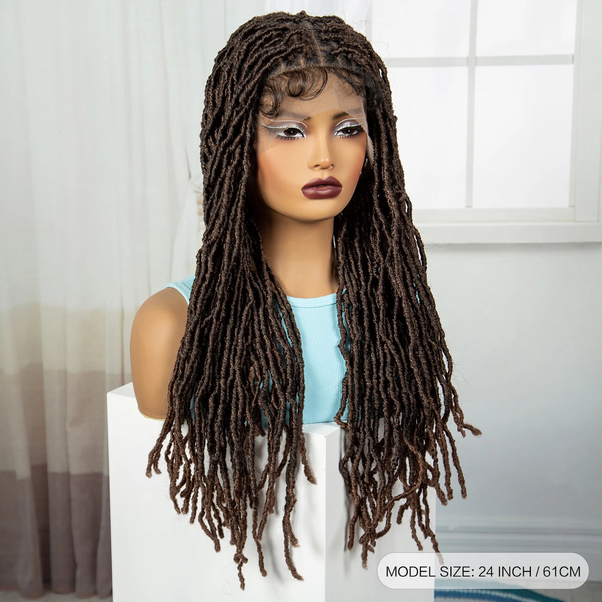 24Inch Full Lace Locs Braided Wigs with Baby Hair Lace Frontal Synthetic Braids Wigs for Black Women Natural HD Lace Braids Wigs