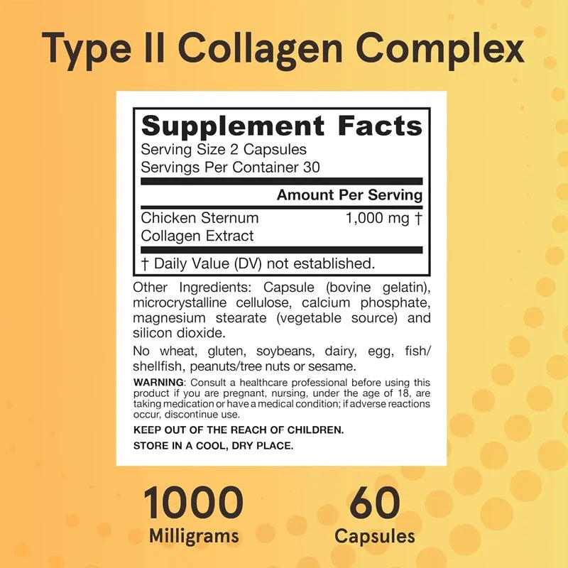 Type II Collagen Complex 500mg - Dietary Supplement To Support Skin and Joints - Derived From Chicken Breast Cartilage