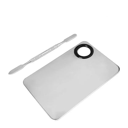 Upgraded Stainless Steel Metal Mixing Tray with Spatula Artist Tool for Foundation Nail Art Makeup Palette