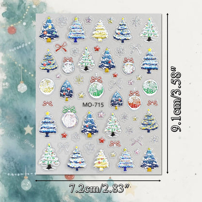3 to 12 Sheets 5D Holographic Christmas Tree Snowflake Ornament Wreath Reindeer Glitter Self-Adhesive Nail Art Stickers