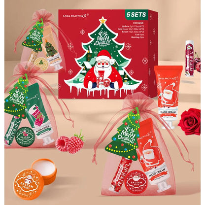Christmas Gift Set 5sets Hand Cream Lip Balm Solid Perfume Balm Christmas Pouches And Cards Diy Christmas Gift