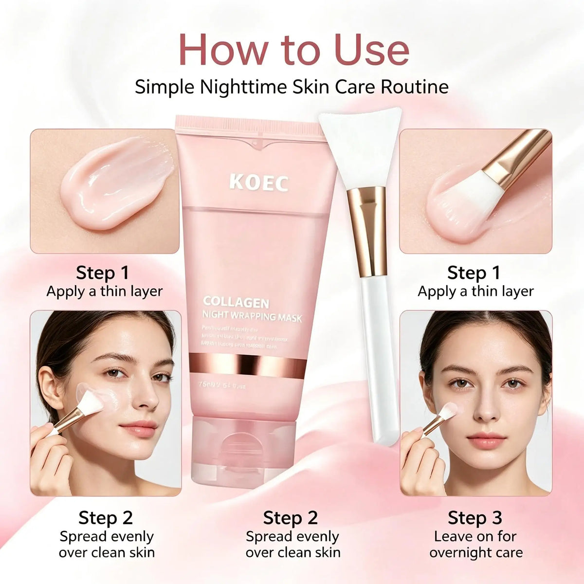 Collagen Overnight Peel Off Facial Mask, Hydrating Night Skin Care Mask, Gentle At-Home Facial Treatment for Nightly Skincare