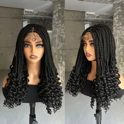 Synthetic Braided Wigs Lace Closure Wigs Curly Ends Box Braided 4x4 Lace Wig with Baby Hair for Black Women Afro Braiding Wigs