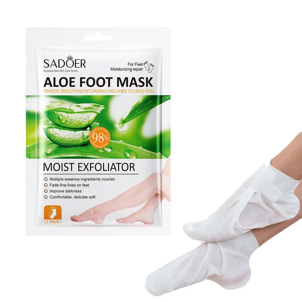 SADOER 1/2Pairs Moisturizing Exfoliating Aloe Vera Foot Peel Mask Sock Pedicure Peeling Dead Skin Remover Feet Mask SkinCare