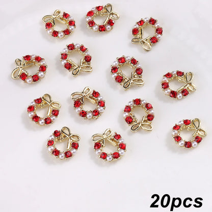3D Christmas Nail Art Charms; Gold & Silver Bows and Wreaths; Cute Winter Designs for DIY Manicures and Salon Accessories