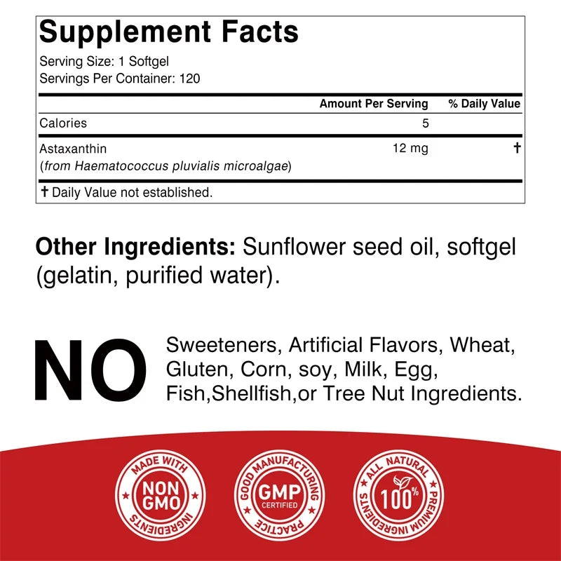 Astaxanthin 12mg - Premium Antioxidant Supplement To Support Eye, Skin, Joint & Immune System Health