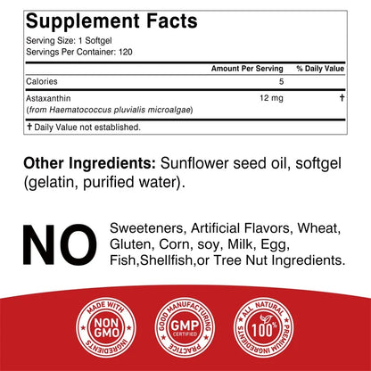 Astaxanthin 12mg - Premium Antioxidant Supplement To Support Eye, Skin, Joint & Immune System Health