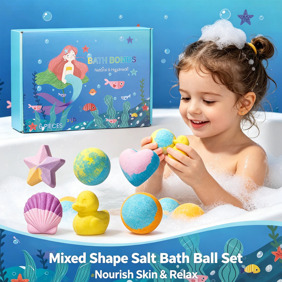 6pcs Bath Bubble Ball Kit Relaxing Spa Remove Dead Skin For Children Moisturizing Bath Bombs Accessories For Holiday Gift Set