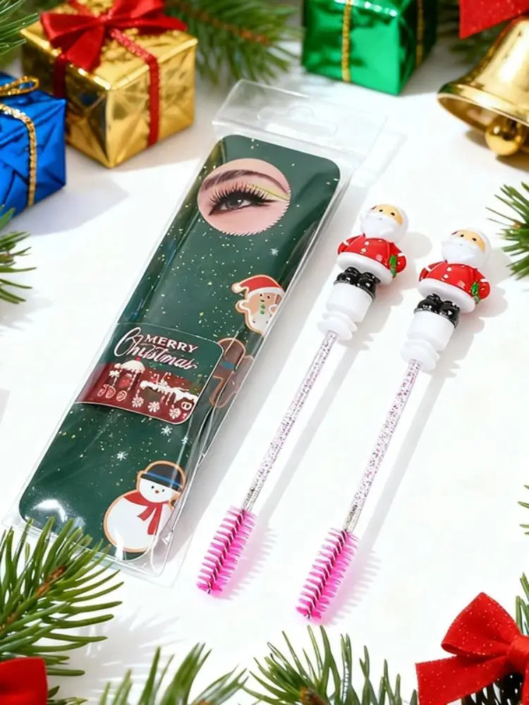 2pcs/Pack Christmas Eyelash Brush Mascara Wands, Crystal Eyebrow Spoolies Brush for Eyelash Extensions, Pink Lash Brushes,