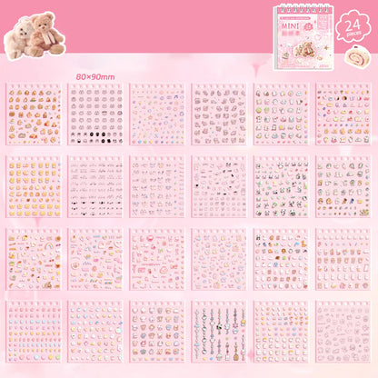24 sheets Handheld Sticker Notebook Mini Nail Stickers Cartoon Stickers Decorative Small Patterns High Beauty Cute