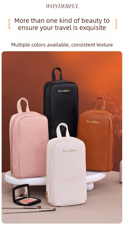 Stand-Up Flap Cosmetic Pouch Portable for Business Trips Makeup Bag Medicine Storage Pouch PU Makeup Brush Storage Cosmetic Bags
